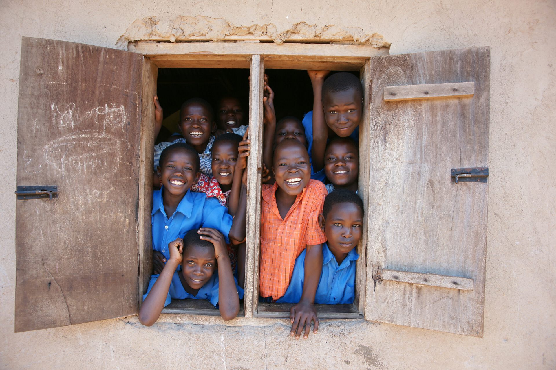 Kids at a school window